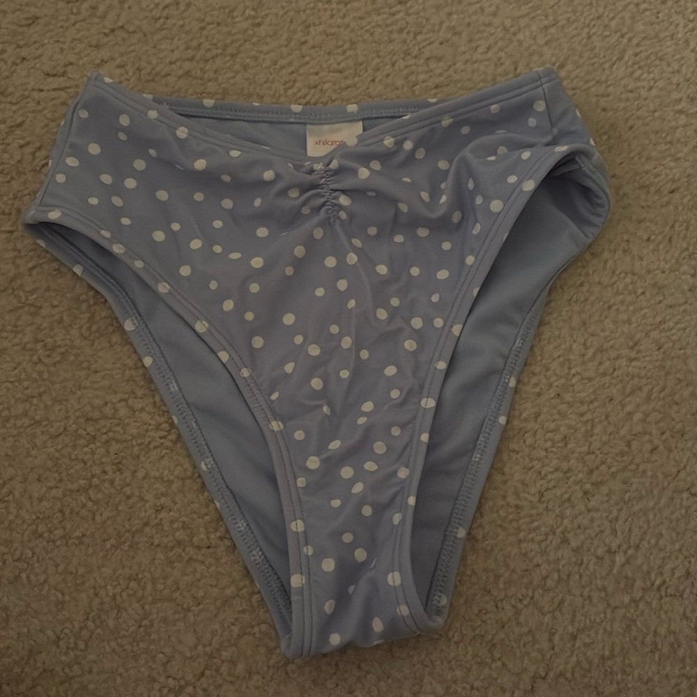 light blue polka dot bikini bottoms